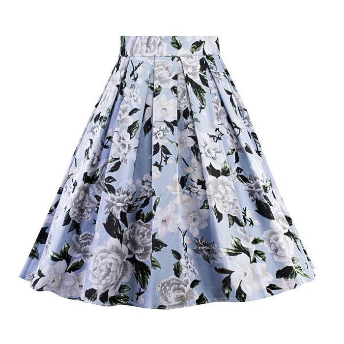 Jupe Mi Longue Evasee Imprimee Plissee Imprimee A Taille Haute Pour Femmes Blanc Cdiscount Pret A Porter