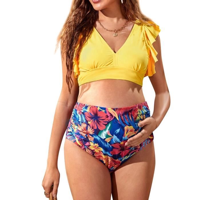 Maillot de Bain Grossesse 2 Pieces pour Femmes Enceintes JAUNE Cdiscount Pret a Porter