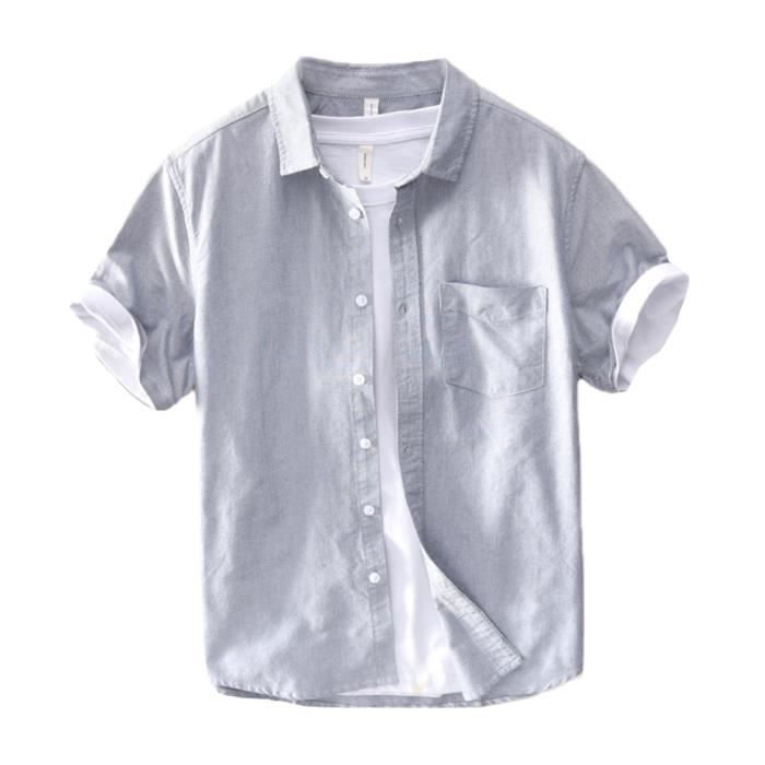 Chemise pour Homme sans Repassage Chemise en Coton à Manches Courtes Chemise Boutonnée d