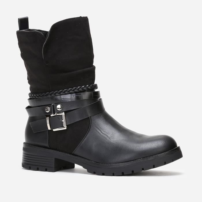 Bottines noires multi brides textur es grandes tailles Noir
