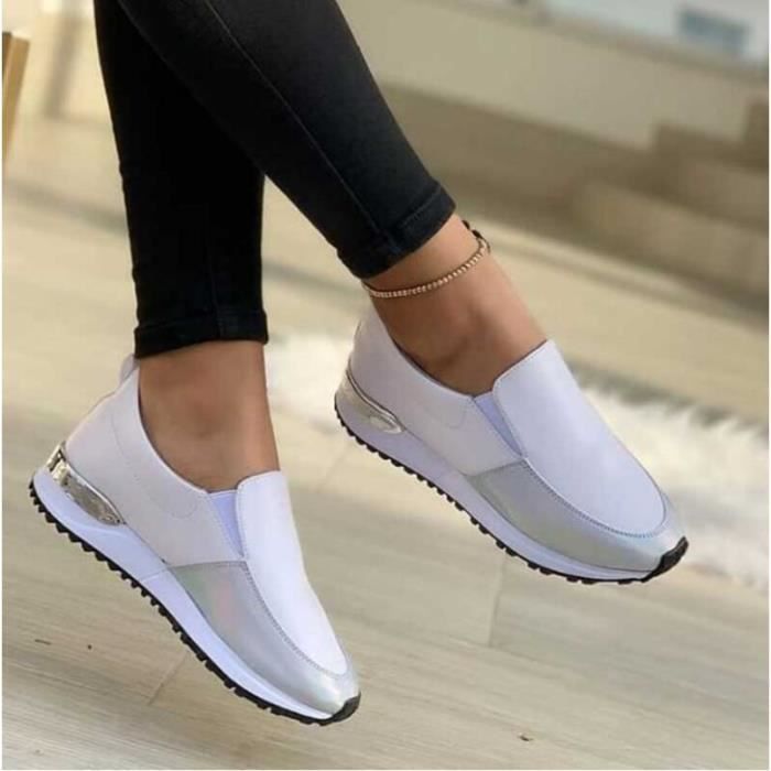 Mocassins pour femmes Chaussures plates à plateforme Blanc Semelle  épaisse