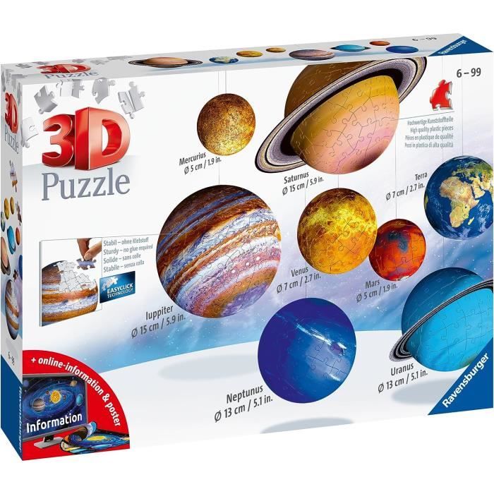 Puzzle 3D Système Solaire Enfant - Ravensburger - Assemblez les 8