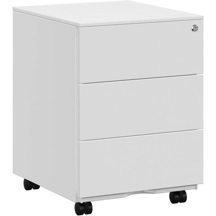caisson de bureau mobile - songmics - 3 tiroirs - rangement pour documents - blanc ofc63wt