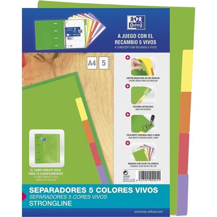 Intercalaires Organisation Classeur Intercalaires Oxford Strongline A4 4 Anneaux - Plastique Opaque 500 Microns - 5 Couleurs Pastel - 5 Positions - Compatible Classeurs 2/4 Anneaux épaisseur 500 Microns Intercalaires Organisation Classeur Intercalaires Oxford Strongline A4 4 Anneaux - Plastique Opaque 500 Microns - 5 Couleurs Pastel - 5 Positions - Compatible Classeurs 2/4 Anneaux épaisseur 500 Microns