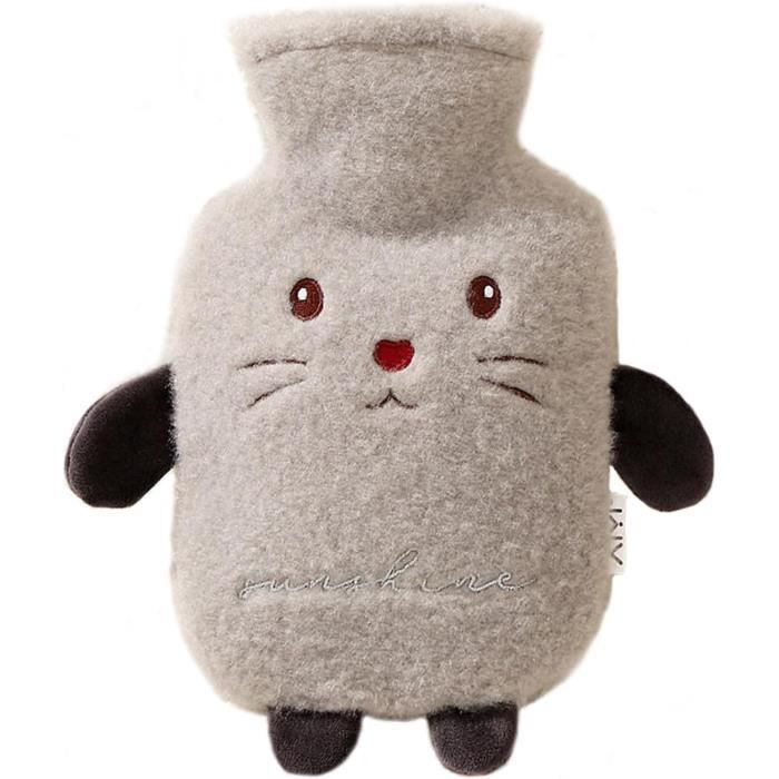 Bouillotte Tricotée Avec Couverture En Peluche Douce 1000ml Gris - Réchauffe Et Soulage Douleurs Musculaires Et Menstruelles