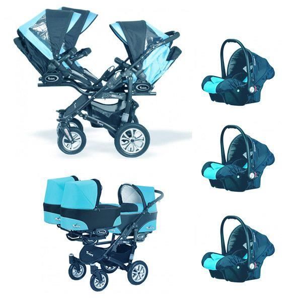 poussette triple bleu