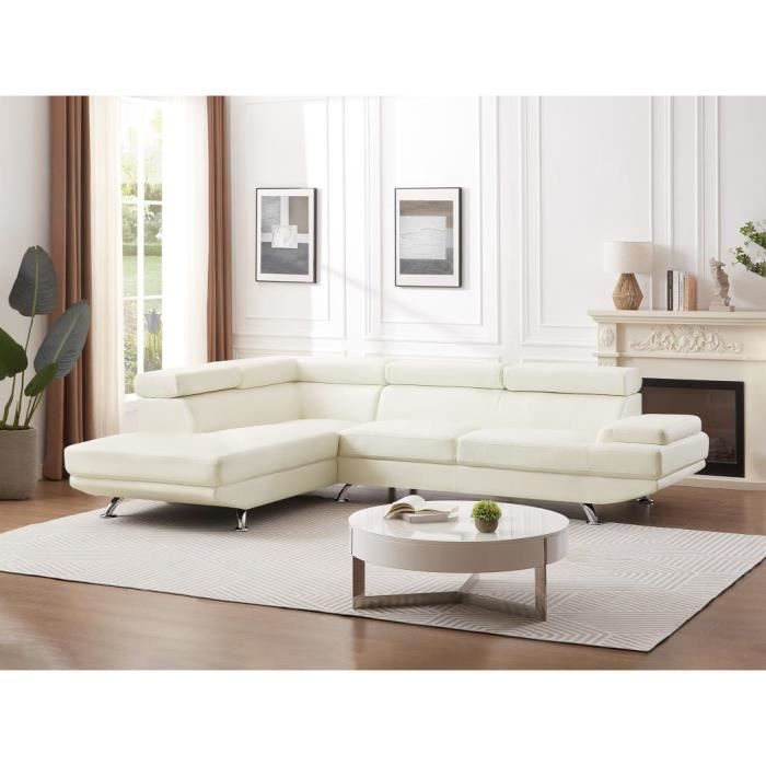 Canapé d'angle 5 places Blanc Simili Confort