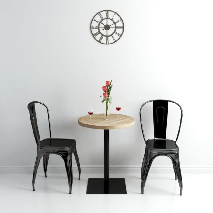 "promo"table de cuisine lmt - table de bistro mdf et acier rond 60 x 75 cm couleur de chêne  19,21kg