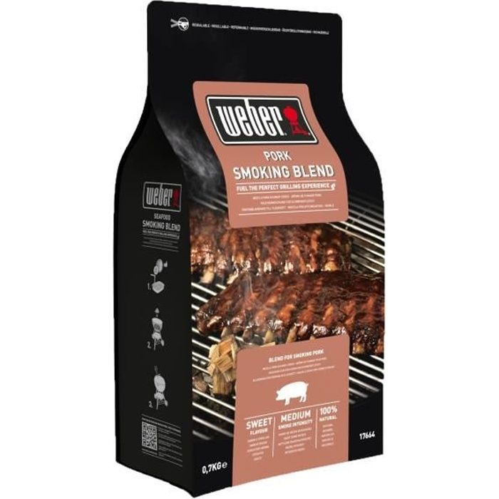 Boîte de bois de fumage - WEBER - Pour porc - Sac refermable en plastique - Bois massif - Saveurs innovantes
