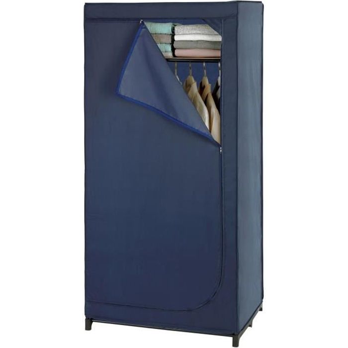 armoire penderie tissu business - wenko - l. 75 x h. 160 cm - bleu