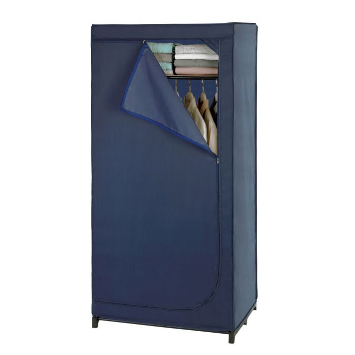 armoire penderie tissu business - wenko - l. 75 x h. 160 cm - bleu