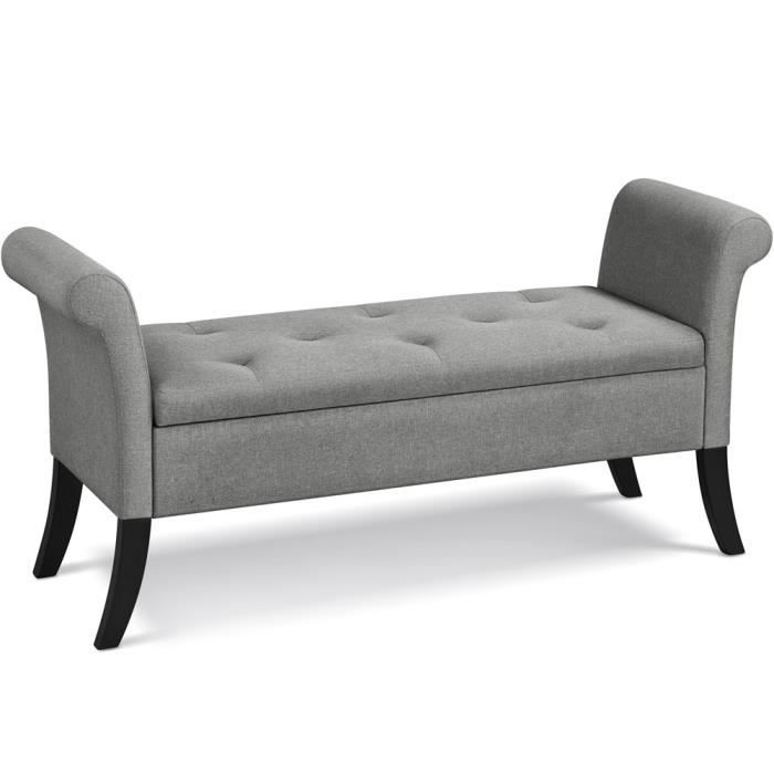 Banc de Rangement - YAHEETECH - Gris Clair - Accoudoirs - Espace de Stockage - 300kg