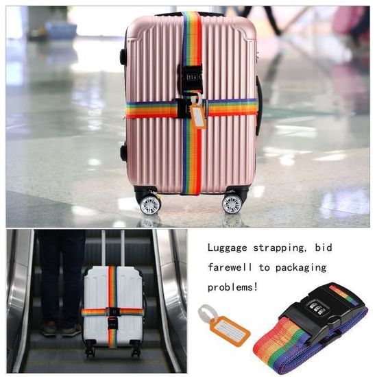 2 Sangles De Valise Arc-en-Ciel Avec Cadenas à Code - Sangle De Compression Et Sécurité Pour Voyage