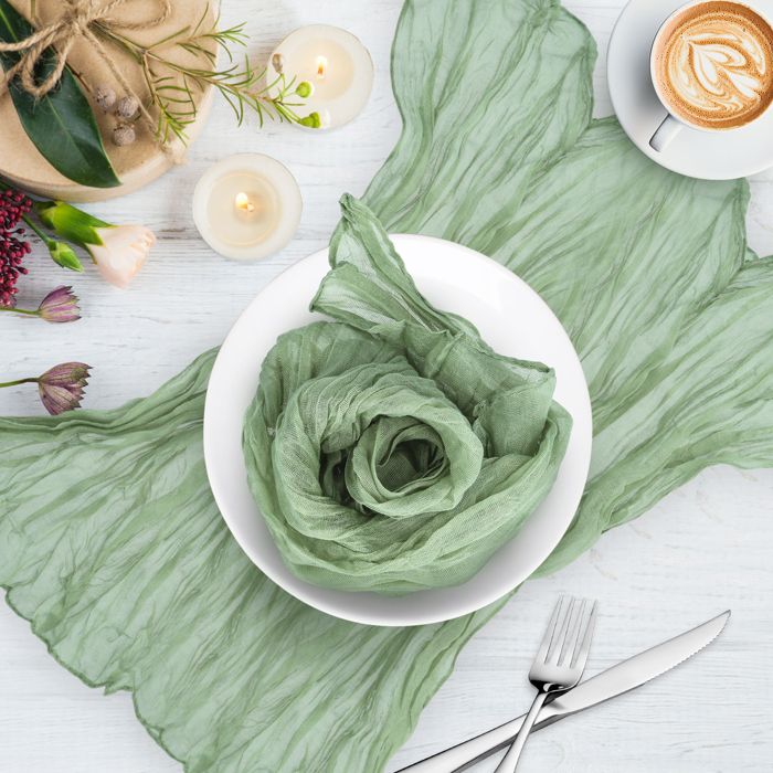 TTLIFE 30Pcs Serviettes En Tissu Pliées Boho Vertes, Serviettes En Tissu, Chemin De Table En étamine Vert Sauge 50x 50cm - Maison