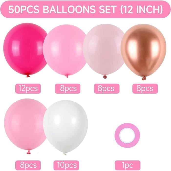Ballons Rose Vif,50 Pcs 12 Pouces Ballons En Latex,Ballons De Fête