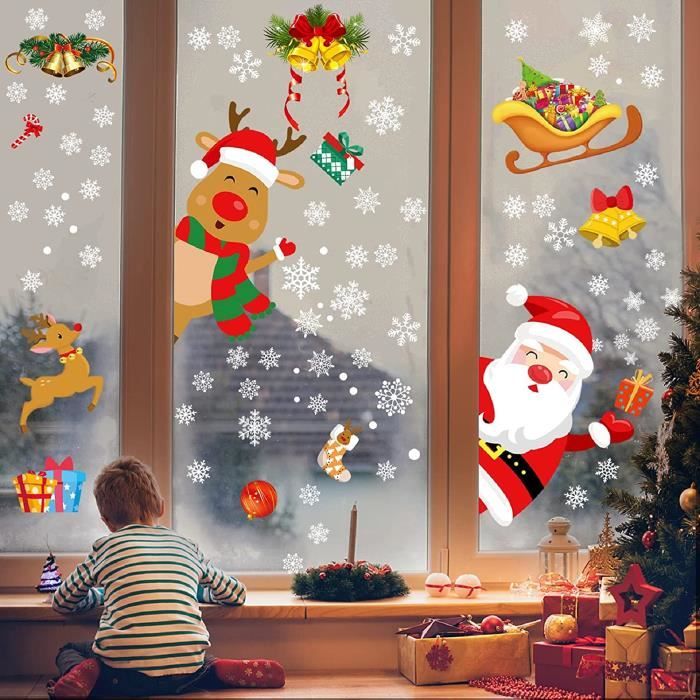 Noël fenetre stickers deco pere noel autocollants decoration interieur  maison murale flocon de neige renne double face amovib[299] - Cdiscount  Maison