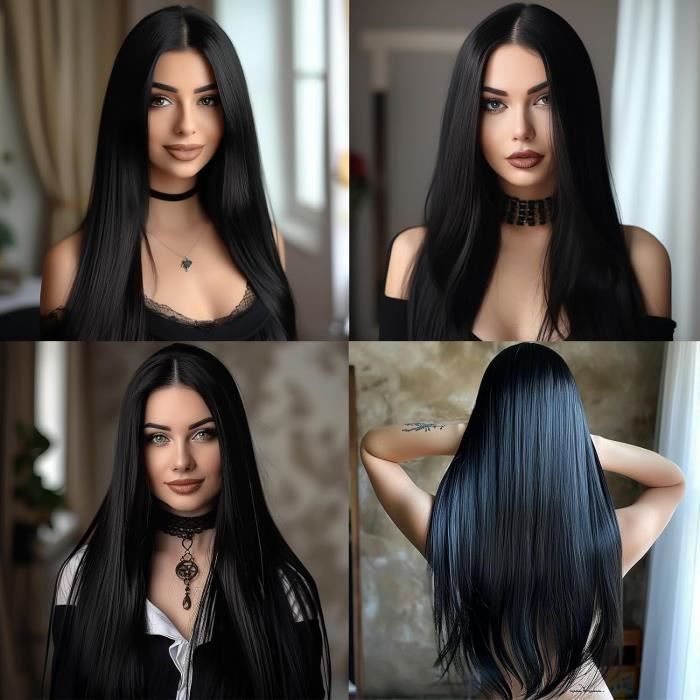 Perruque Femme Cheveux Longs Noirs Raides - 65 Cm, Synthétique, Neuve Avec étiquettes
