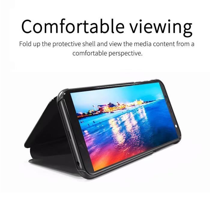 Coque Galaxy J6 Plus, Housse Étui Miroir Flip Avec Stand Fonction