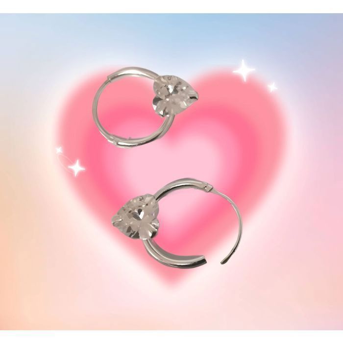Boucles D'oreilles Créoles En Argent 925 - Serti Cristal - Style Dormeuses - Occasion