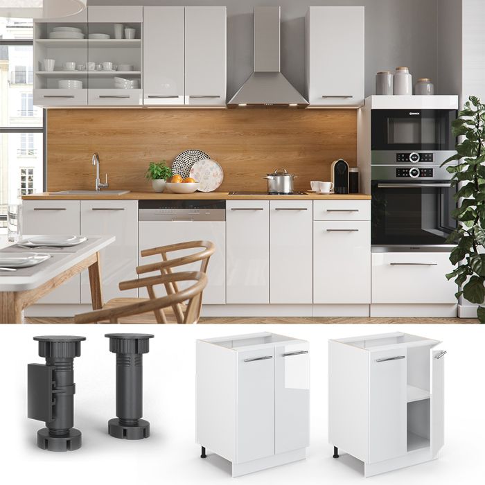 Meuble Sous Cuisinière Fame-Line 60 Cm Blanc Chêne, Vicco, Neuf, Cuisine Moderne
