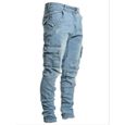 Pantalon Cargo Homme Bleu en Jean Multi Poches Serre Casual - noir NYSTORE-2