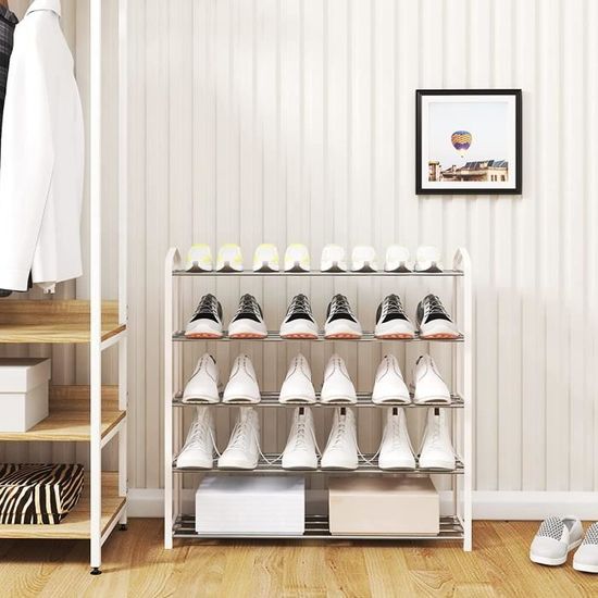 WOLTU Étagère à Chaussures 5 Niveaux XXL Crème – 20 Paires, 79x19,5x79 Cm – Gain De Place & Robuste