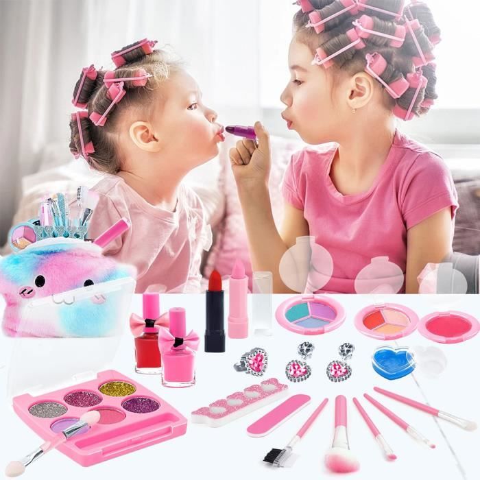 Maquillage Enfant Jouet Fille 33pcs Jouet de Maquillage Lavable et Non Toxique avec Sac en Peluche v ritable Ensemble de Maquillage