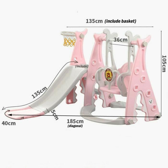 4 En 1 Toboggan Enfant Pliable Avec Balançoire & Panier De Basketball