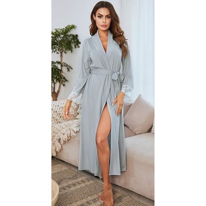 AJW XXL Peignoir Femme Coton Robe de Chambre Femme Manches Longues Peignoir de Pain Femme Long Kimono Femme Coton Vetements de 348 Cdiscount Maison