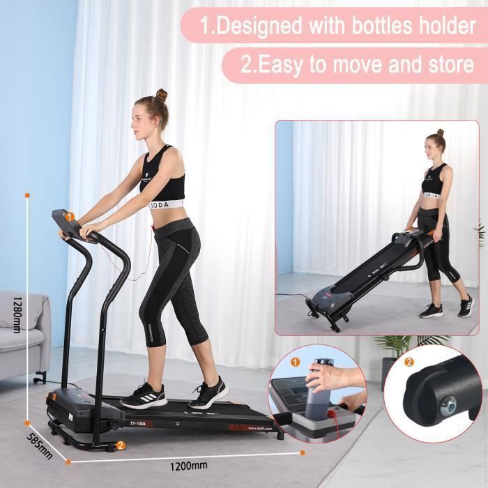 Tapis Roulant Pliable THERUN – 10 Km/h, Moteur 2,5 CV, 6 Amortisseurs, Écran LED, Télécommande, Poids Max 136 Kg