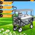 Clanmacy Chariot de jardin avec Toit Chariot de transport pliable Charrette à bras Remorque Gris CHARIOT DE MARCHE-3