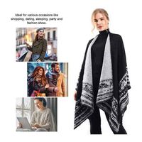 OOPOR Poncho Châle Rétro Ouvert Femme Plaid Imprimé Tricot