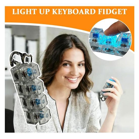 Lot De 2 Clavier Anti Stress Lumineux, Fidget Porte-Clés Clavier, 4 Boutons Claviers Clics Fidgets Toy, Jouet À Clics avec Lumière, pour Voyages Bureau Cadeaux, pour Enfant Adultes