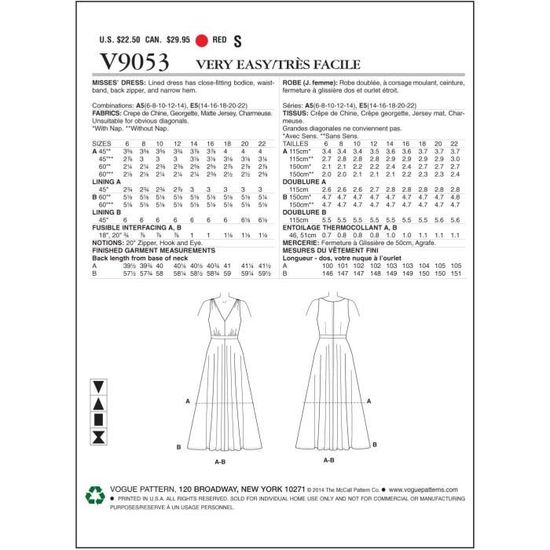 Taille 6 14 Vogue Patterns 9182 A5 Robes pour Femme 