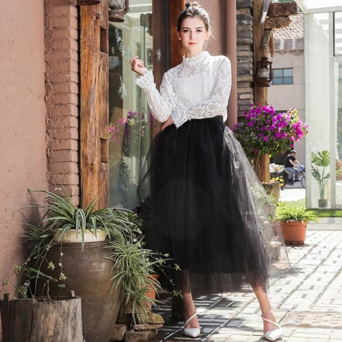 Jupe Longue jupe bouffante en Tulle pour femmes jupes elastiques taille haute jupons de demoiselle d honneur pour Type White Blanc Cdiscount Pret a Porter