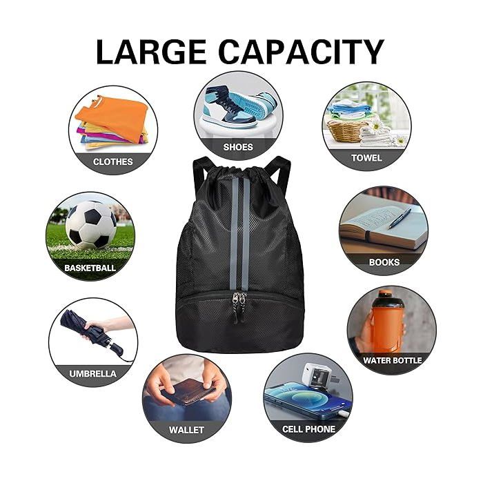 Sac De Sport Enfant Flintronic Grand Sac De Gym Avec Cordon De Serrage, Sac De Natation Imperméable, En Polyéthylène Avec Fermeture éclair Pour L'école, Le Sport, La Plage, Les Vacances, Les Voyages