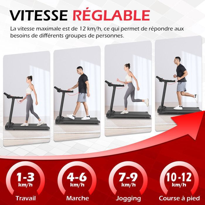 ArtGo Vincent Tapis de Course électrique Pliable, Vitesse Max. 16 km/h, 12 programmes, Prise Audio/USB/SD et Haut-parleurs, 2 Niveaux d'inclinaison Manuelle, 2 CV (3,5 CV en Pointe