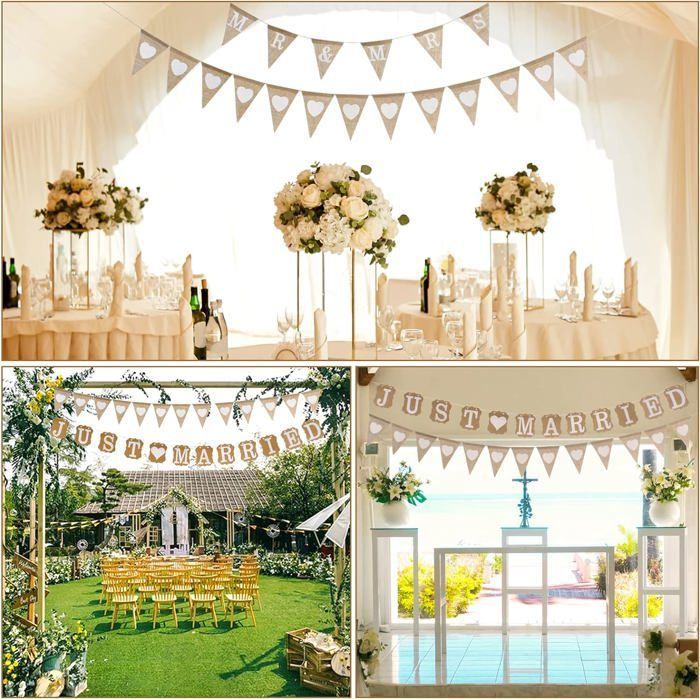 Just Married Kit de décoration de mariage avec guirlande Just Married