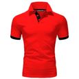 Polo Homme Golf Tennis Manche Courte Casual Sport T-Shirt, Slim Fit Vetement Rouge-0