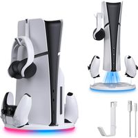 Support de Ventilateur de Refroidissement pour PS5 Slim Disc/Digital Edition avec Station de Charge pour Contrôleur,avec Indicateur