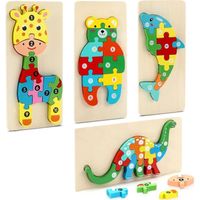 4PCS Animaux Puzzles en Bois,Puzzle Jouets,Bébé Puzzle à Encastrements,Jouets Montessori Educatif Apprentissage Enfant 2 3 4 5 Ans