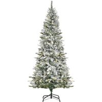 Sapin de Noël artificiel enneigé lumineux LED x 250 multicolore Ø 112 x 210H cm 829 branches vert blanc 112x112x210cm Blanc