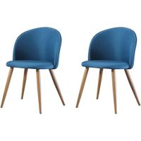 MAEVA - Lot de 2 chaises scandinave - Tissu -  Bleu canard - pieds en métal design salle a manger salon - 52 x 48 x 79 cm