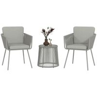Ensemble salon de jardin 3 pièces style colonial 2 fauteuils avec coussins + table basse résine filaire gris