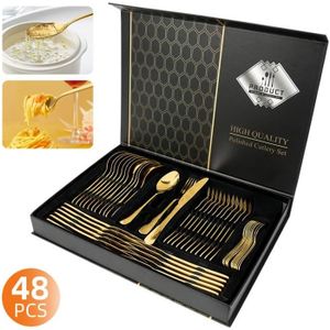 Ménagère 48 Pièces - 7MAGIC - Acier Inoxydable - Pour 12 Personnes - Couleur Or - Boîte Cadeau