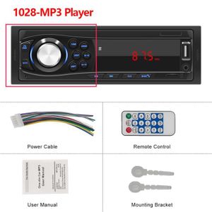 AUTORADIO 1028-MP3 Lecteur - Autoradio stéréo 1 Din, Bluetooth, USB, AUX, FM, lecteur Audio, Station avec télécommande,