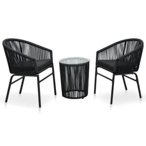 Ensemble table et chaise de jardin SIB Ensemble de bistro 3 pcs avec coussins Rotin PVC Noir