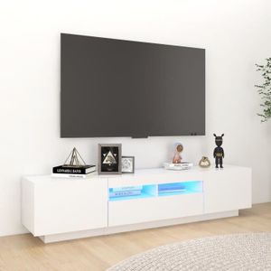 MEUBLE TV Meuble TV contemporain avec lumières LED - NEW* - Blanc - 180x35x40 cm - Porte(s) et tiroir(s) - Laqué