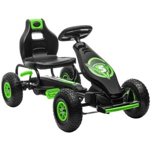 VOITURE A PEDALES Kart à pédales enfant Go kart Formule 1 Racing Super Power 5 aileron avant pneus gonflables caoutchouc noir vert