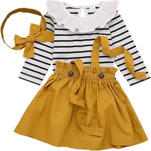 Ensemble de vêtements 3piècesEnsemble de vêtements pour bébé fille - Combinaison à manches longues, jupe, bandeau-Jaune gingembre